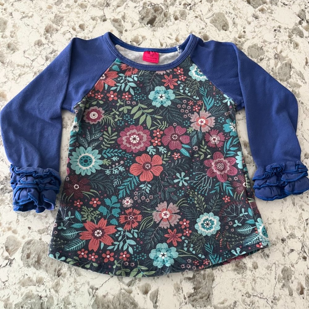 CuteNSpoiled blue floral raglan sz 2T